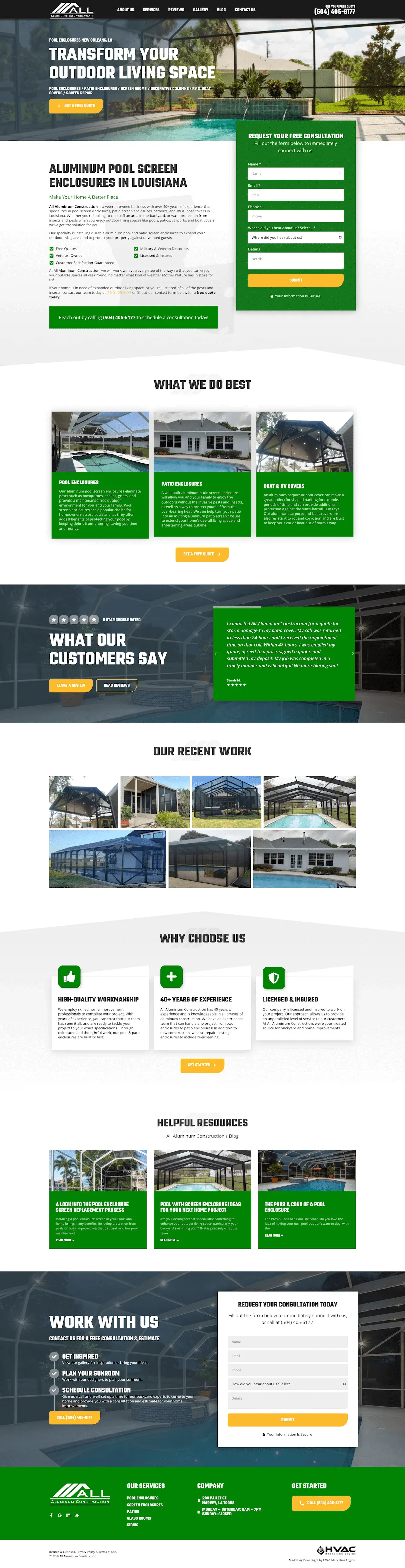 All Aluminum Construction — homepage web design