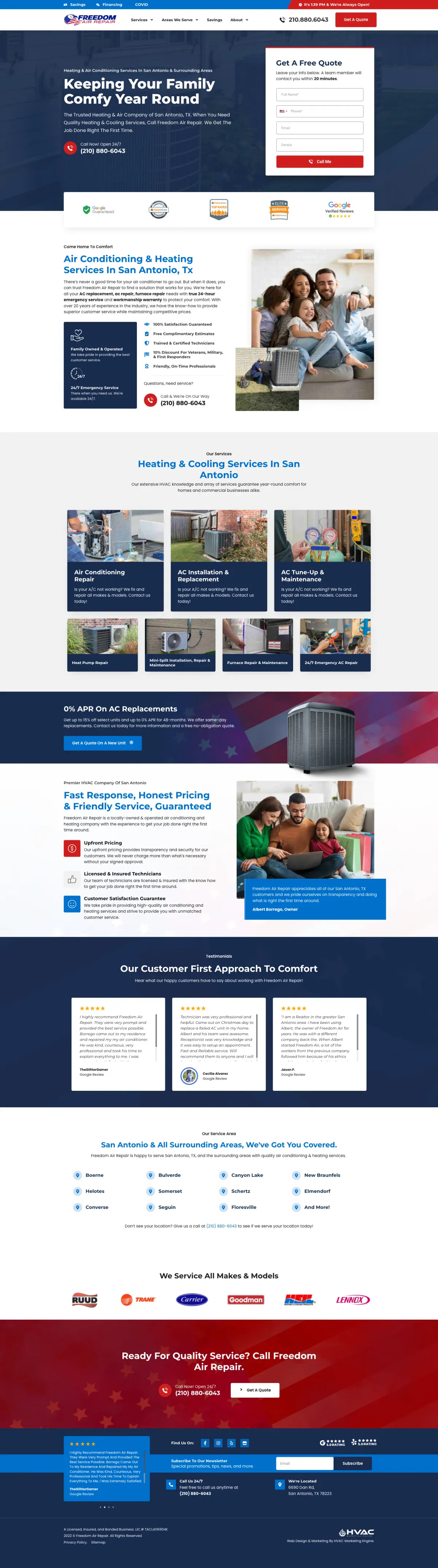 Freedom Air Repair HVAC website — San Antonio, TX