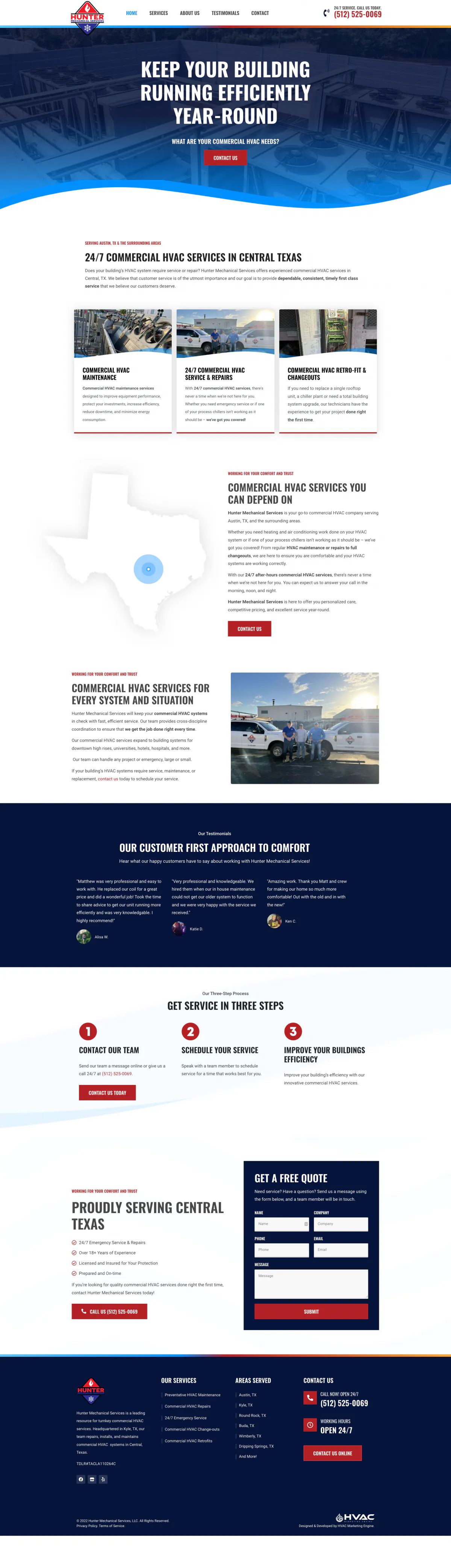 Hunter Mechanical Services — commercial HVAC website homepage