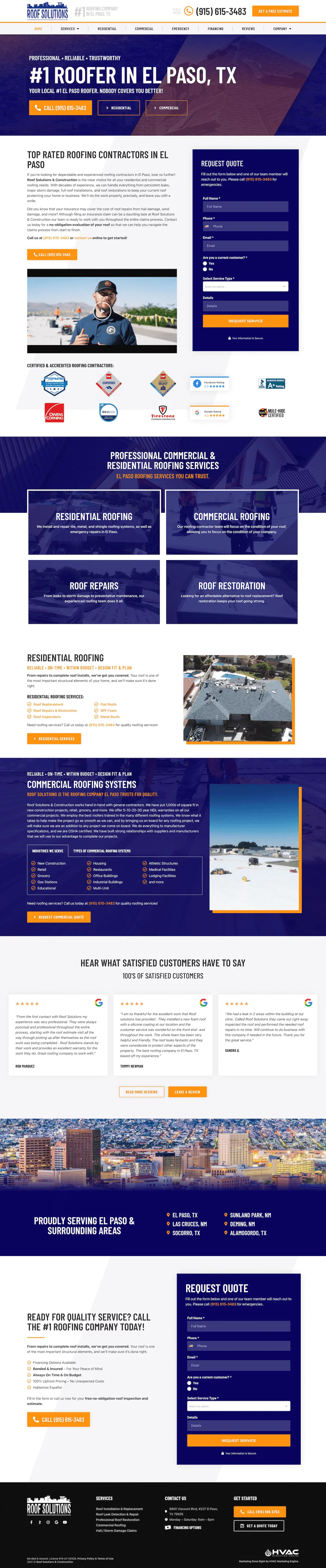 Web design for Roof Solutions & Construction in El Paso, TX